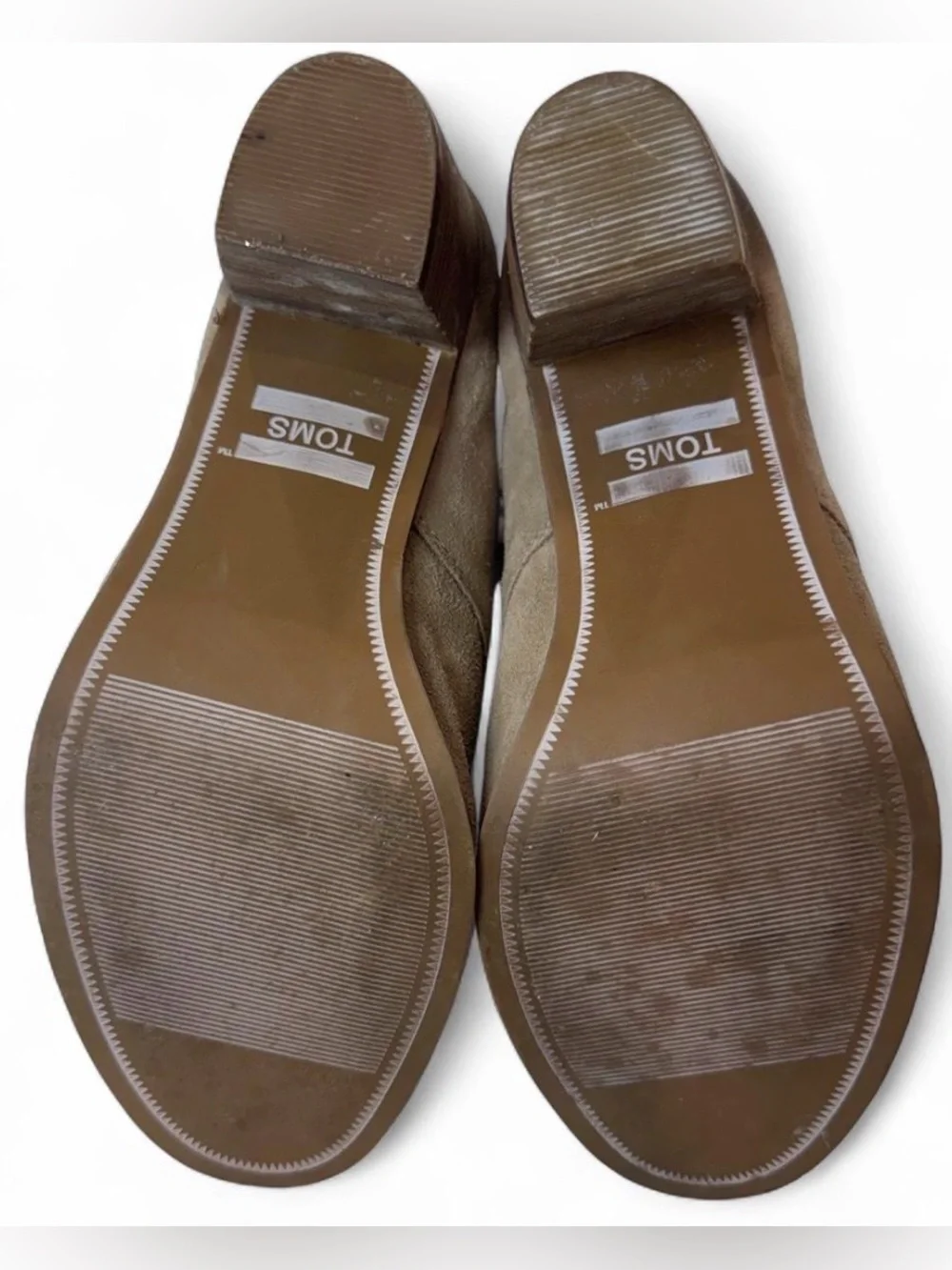 TOMS Lunata Taupe Suede Lace Up Block Heel Booties Size 7